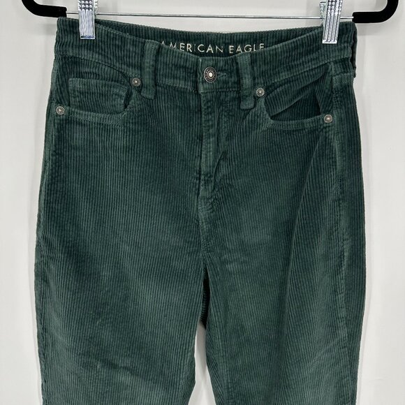 American Eagle Corduroy Mom Straight Pants 2L 2 LONG High Rise Stretch Green - Picture 7 of 11